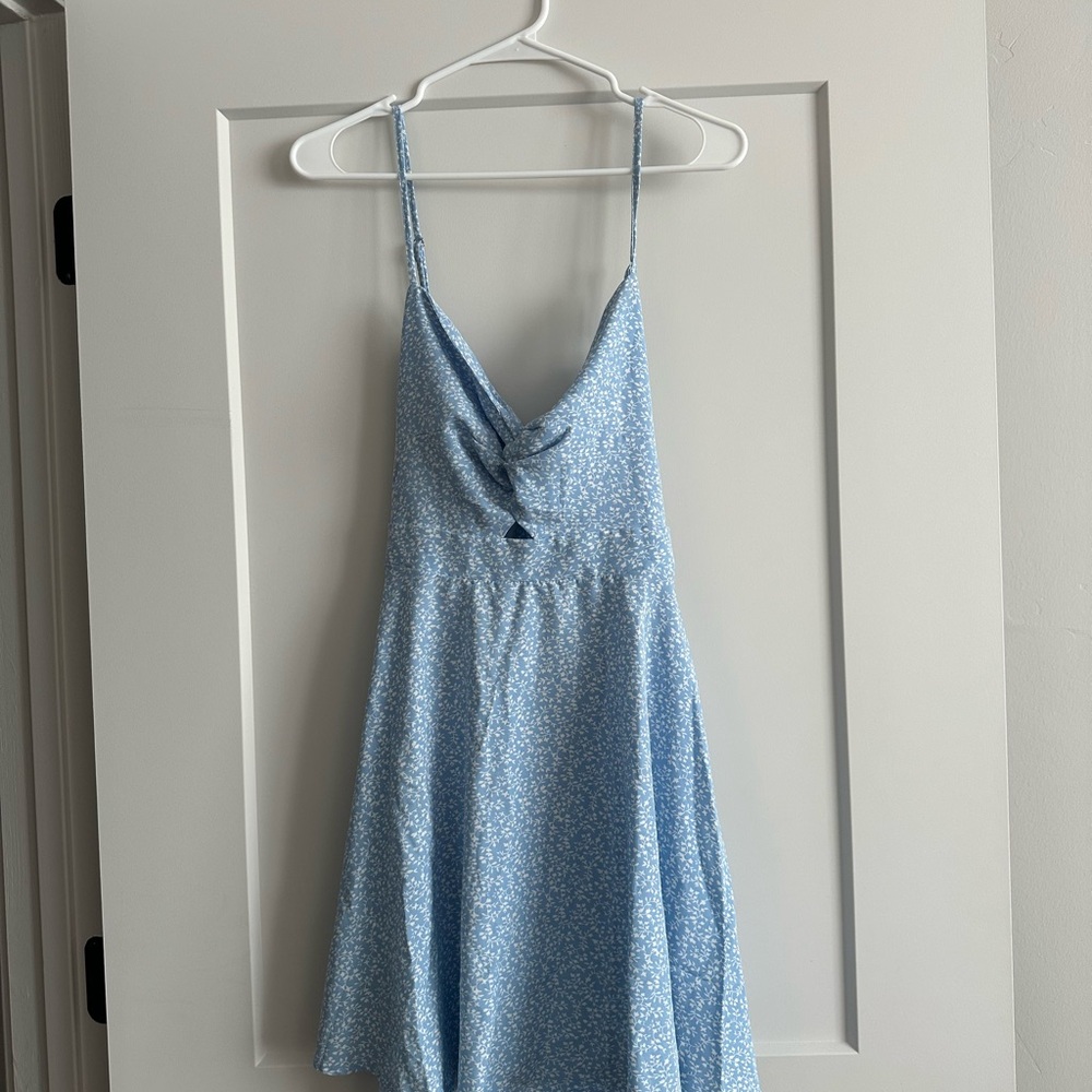 Light Blue Floral Spaghetti Strap Dress